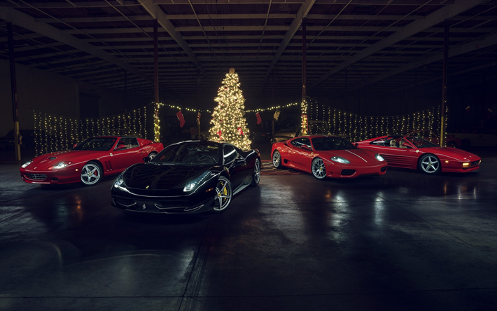 Ferrari F430, &#225;rbol de Navidad, autos deportivos, autos deportivos italianos, el Ferrari de Califonia, Ferrari 458 Italia