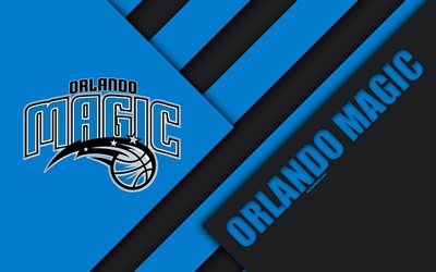 orlando magic, 4k -, logo -, material-design, american-basketball-club, schwarz und blau abstraktion, nba, orlando, florida, usa, basketball
