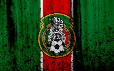 Mexico national football team, 4k, emblem, grunge, North America, football, stone texture, soccer, Mexico, logo, North American national teams