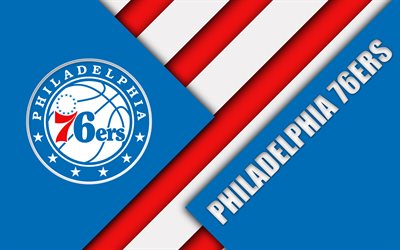 フィラデルフィア76ers, 4k, ロゴ, 材料設計, アメリカのバスケットボール部, 赤青の抽象化, NBA, フィラデルフィア, ペンシルバニア, 米国, バスケット
