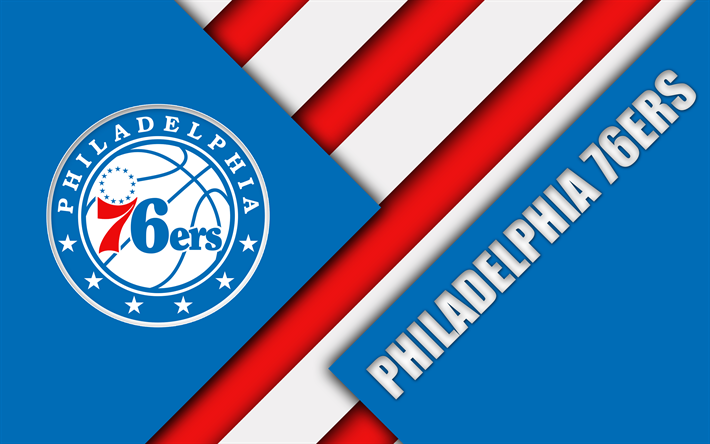 die philadelphia 76ers, 4k -, logo -, material-design, american-basketball-club, rot, blau, abstraktion, nba, philadelphia, pennsylvania, usa, basketball