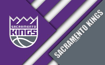 Sacramento Kings, NBA, 4k, logotyp, material och design, Amerikansk basket club, lila gr&#229; abstraktion, Sacramento, Kalifornien, USA, basket
