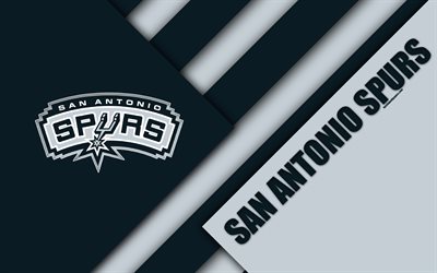 San Antonio Spurs, 4k, logo, materiaali suunnittelu, American basketball club, musta harmaa abstraktio, NBA, San Antonio, Texas, koripallo