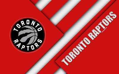 Toronto Raptors, 4k, logo, malzeme tasarım, basketbol kul&#252;b&#252;, kırmızı soyutlama, NBA, Toronto, Kanada, ABD, basketbol