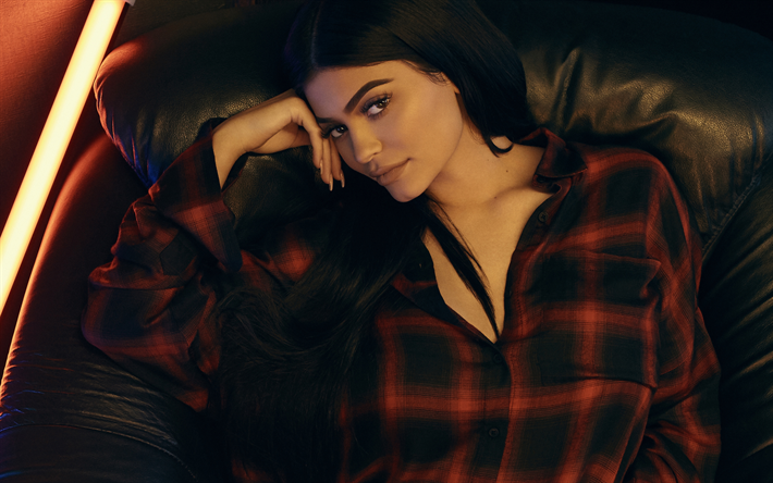 4k, Kylie Jenner, 2017, photoshoot, Chute de Trois de Collecte, de beaut&#233;, de Hollywood
