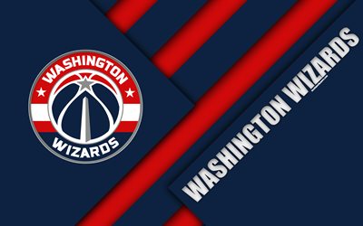 Washington Wizards, 4k, logo, materiaali suunnittelu, American basketball club, sininen punainen abstraktio, NBA, Washington, USA, koripallo
