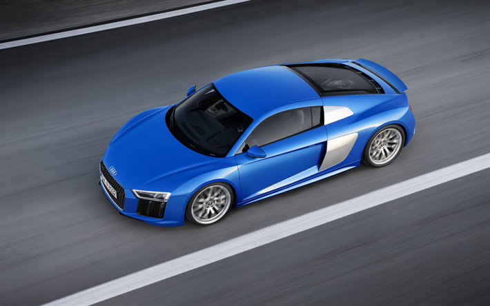 Audi R8 V10, 2018, azul coup&#233; desportivo, carros esportivos, Carros alem&#227;es, Audi
