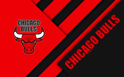 Chicago Bulls, 4k, le logo, la conception de matériaux, de Basket-ball Américain du Club, le noir et le rouge de l'abstraction, de la NBA, Chicago, Illinois, etats-unis, le basket-ball