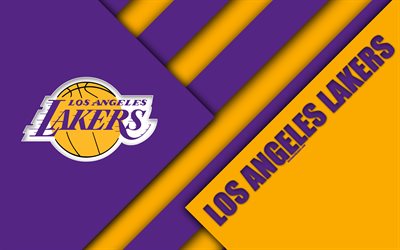 Lakers de Los Angeles, 4k, le logo, la conception de matériaux, American club de basket-ball, violet jaune de l'abstraction, de la NBA, Los Angeles, Californie, etats-unis, le basket-ball