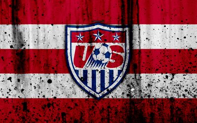 USA squadra nazionale di calcio, 4k, emblema, grunge, Nord America, calcio, pietra, texture, USA, logo, Nord america squadre nazionali