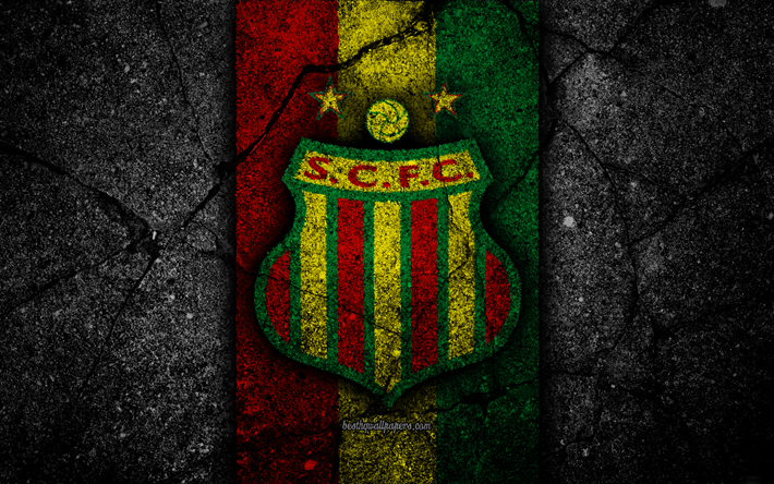 Sampaio Correa FC, 4k, logotyp, fotboll, Serie B, svart sten, Brasilien, asfalt konsistens, Sampaio Correa logotyp, Brasiliansk fotboll club