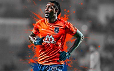 Emmanuel Enquanto Adebayor Tentou Um Chap&#233;u, 4k, Jogador de futebol do togo, Başakşehir, atacante, laranja pingos de tinta, arte criativa, A turquia, futebol