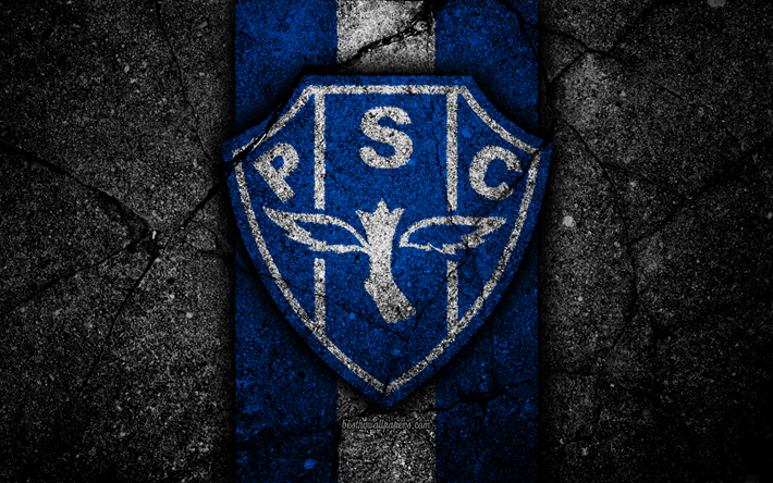 Paysandu FC, 4k, logo, futebol, Serie B, azul e branco, linhas, Brasil, a textura do asfalto, Paysandu logotipo, Paysandu SC, Brasileiro de clubes de futebol