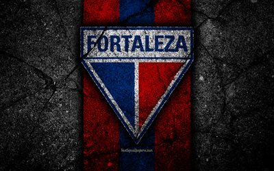 Fortaleza FC, 4k, logo, calcio, campionato di Serie B, linee rosse e blu, il calcio, il Brasile, l&#39;asfalto texture, Fortaleza, CE, Brasiliana di calcio club
