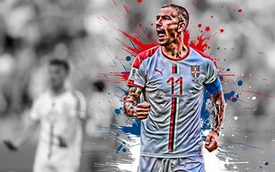 Aleksandar Kolarov, 4k, le portrait, la Serbie &#233;quipe nationale de football, drapeau de la Serbie, les serbes joueur de soccer, de football, de Kolarov