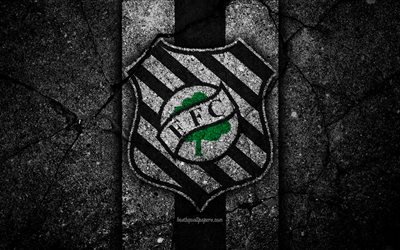 Figueirense FC, 4k, logo, futbol, Serie B, beyaz ve siyah &#231;izgiler, Brezilya, asfalt doku, Figueirense logo, Brezilyalı Futbol Kul&#252;b&#252;