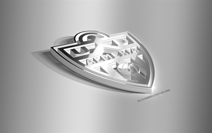 UD Almeria, 3D steel logo, Spanish football club, 3D emblem, Almeria, Spain, Segunda, La Liga 2, Union Deportiva Almeria metal emblem, football, creative 3d art