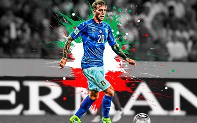 Federico Bernardeschi, 4k, portrait, Italy national football team, creative flag of Italy, Italian football player, midfielder, Italy, football, Italian flag, Bernardeschi