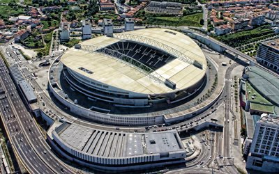 4k, Estadio do Dragao, aerial view, Porto stadium, soccer, Dragau stadium, football stadium, Porto, Portugal, Porto FC