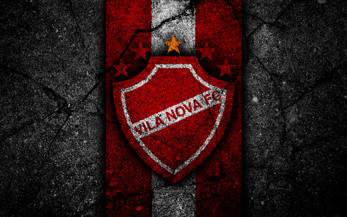 Vila Nova FC, 4k, logotyp, fotboll, Serie B, r&#246;da och vita linjer, Brasilien, asfalt konsistens, Vila Nova logotyp, Brasiliansk fotboll club