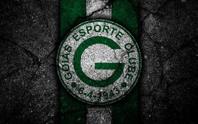 Goias FC, 4k, logotyp, fotboll, Serie B, gr&#246;na och vita linjer, Brasilien, asfalt konsistens, Goias logotyp, Goias EG, Brasiliansk fotboll club