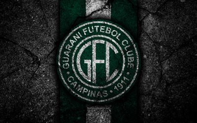 Guarani FC, 4k, logo, football, Serie B, le vert et le blanc des lignes, le soccer, le Br&#233;sil, l&#39;asphalte, la texture, le Guarani, le logo, le Br&#233;silien du club de football de