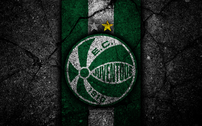 Juventude FC, 4k, logo, football, Serie B, green and white lines, soccer, Brazil, asphalt texture, Juventude logo, EC Juventude, Brazilian football club