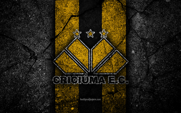 Criciuma FC, 4k, logo, jalkapallo, Serie B, keltainen ja musta linjat, Brasilia, asfaltti rakenne, Criciuma-logo, Criciuma EY, Brasilialainen jalkapalloseura