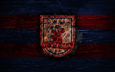 Jelgava FC, fire logo, SynotTip Virsliga, blue and red lines, Latvian football club, grunge, football, soccer, Jelgava logo, FK Jelgava, wooden texture, Latvia