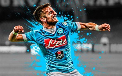 Dries Mertens, 4k, Belgian football player, Napoli, striker, blue paint splashes, Serie A, Italy, football, art, SSC Napoli, Mertens