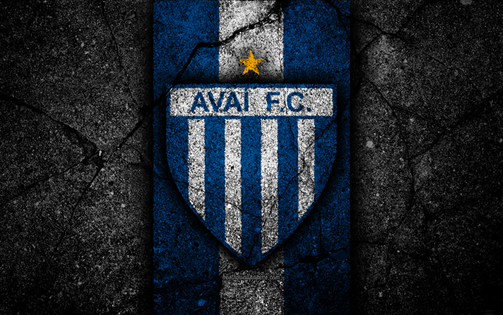Avai FC, 4k, logo, calcio, campionato di Serie B, blu e bianco a righe, il calcio, il Brasile, l&#39;asfalto texture, Avai logo, Brasiliana di calcio club