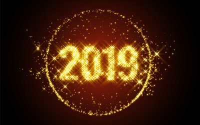 Feliz Ano Novo 2019, golden inscri&#231;&#227;o, arte criativa, brilhante, 2019 plano de fundo