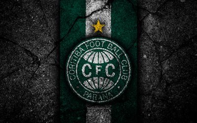 Coritiba FC, 4k, logotyp, fotboll, Serie B, gr&#246;na och vita linjer, Brasilien, asfalt konsistens, Coritiba logotyp, Coritiba FBC, Brasiliansk fotboll club