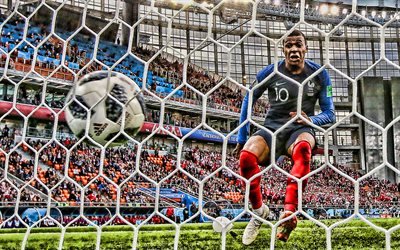 Kylian Mbappe, HDR, FIFA World Cup 2018, goal, FFF, french footballers, football net, match, France National Team, Mbappe, soccer, football, French football team