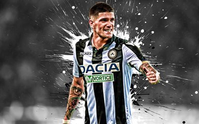 Rodrigo De Paul, 4k, Argentinian football player, Udinese, Midfielder, white black paint splashes, creative art, Serie A, Italy, football