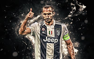 Giorgio Chiellini, A Juventus FC, futebol, Serie A, italiano de futebol, Chiellini, luzes de neon, A Juve, A Juventus