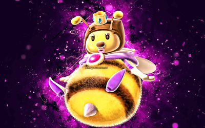 Honey Queen, 4k, cartoon bee, violet neon lights, Super Mario, creative, Super Mario characters, Super Mario Bros, Honey Queen Super Mario