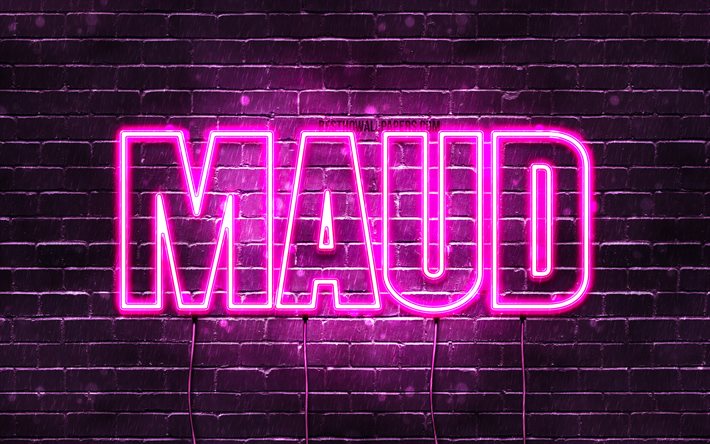 Maud, 4k, pap&#233;is de parede com nomes, nomes femininos, nome Maud, luzes de neon roxas, Feliz Anivers&#225;rio Maud, nomes femininos holandeses populares, foto com nome Maud