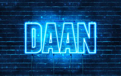 Daan, 4k, pap&#233;is de parede com nomes, nome Joep, luzes azuis de neon, Happy Birthday Daan, nomes masculinos holandeses populares, foto com o nome Daan