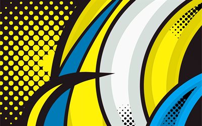 bunte abstrakte hintergrund, 4k, grunge kunst, abstrakte wellen, kreative, abstrakte hintergr&#252;nde, blau und gelb hintergrund