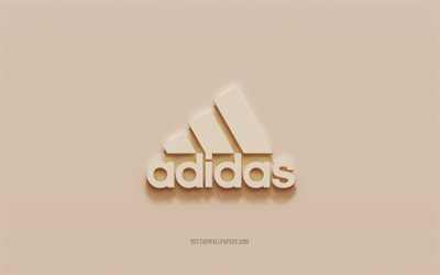 Logotipo da Adidas, fundo de gesso marrom, logotipo 3D da Adidas, emblema da Adidas, arte 3D, logotipo antigo da Adidas