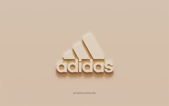 adidas logo, brauner gips hintergrund, adidas 3d logo, adidas emblem, 3d kunst, adidas altes logo
