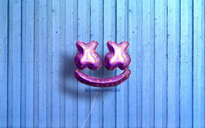 ダウンロード画像 4k マシュメロのロゴ アメリカのdj 紫のリアルな風船 クリストファーコムストック マシュメロ3dロゴ Djマシュメロ 青い木製の背景 マシュメロ フリー のピクチャを無料デスクトップの壁紙