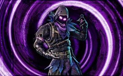 4k, Raven, violet grunge background, Fortnite, vortex, Fortnite characters, Raven Skin, Fortnite Battle Royale, Raven Fortnite