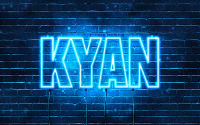 Kyan, 4k, fonds d&#39;&#233;cran avec des noms, nom de Joep, n&#233;ons bleus, joyeux anniversaire Kyan, noms masculins n&#233;erlandais populaires, photo avec le nom de Kyan