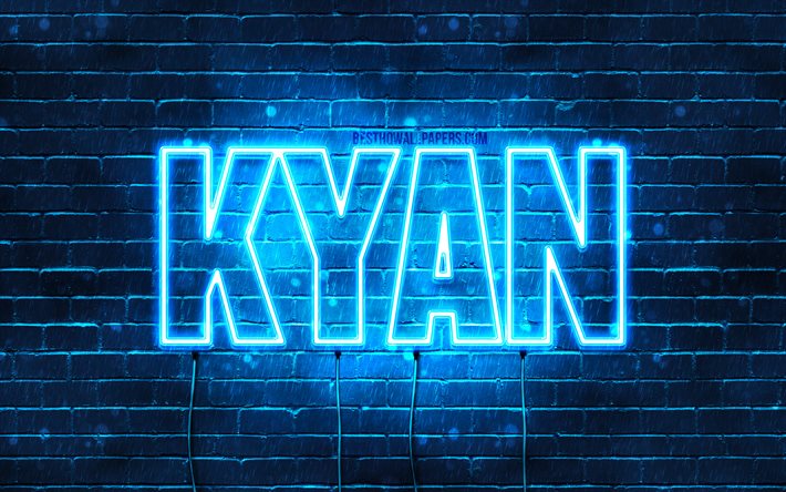 Kyan, 4k, pap&#233;is de parede com nomes, nome Joep, luzes de n&#233;on azuis, Feliz Anivers&#225;rio Kyan, nomes masculinos holandeses populares, foto com o nome Kyan