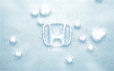 Logo de neige Honda 3D, 4k, cr&#233;atif, logo Honda, arri&#232;re-plans de neige, logo Honda 3D, Honda