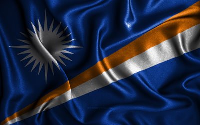 Bandiera delle Isole Marshall, 4K, bandiere ondulate di seta, Paesi dell&#39;Oceania, simboli nazionali, Bandiere in tessuto, Arte 3D, Isole Marshall, Oceania, Bandiera 3D delle Isole Marshall