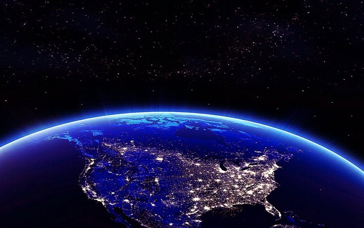 من الفضاء, أضواء المدينة في الولايات المتحدة الأمريكية, الولايات المتحدة في الليل من الفضاء, أمريكا الشمالية, الولايات المتحدة الأمريكية, لَيْلاً