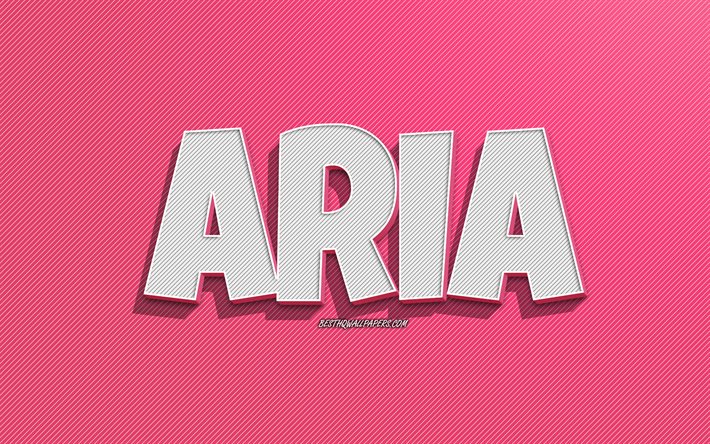 アリア, ピンクの線の背景, 名前の壁紙, アリア名, 女性の名前, グリーティングカード, 線画, アリアの名前の写真